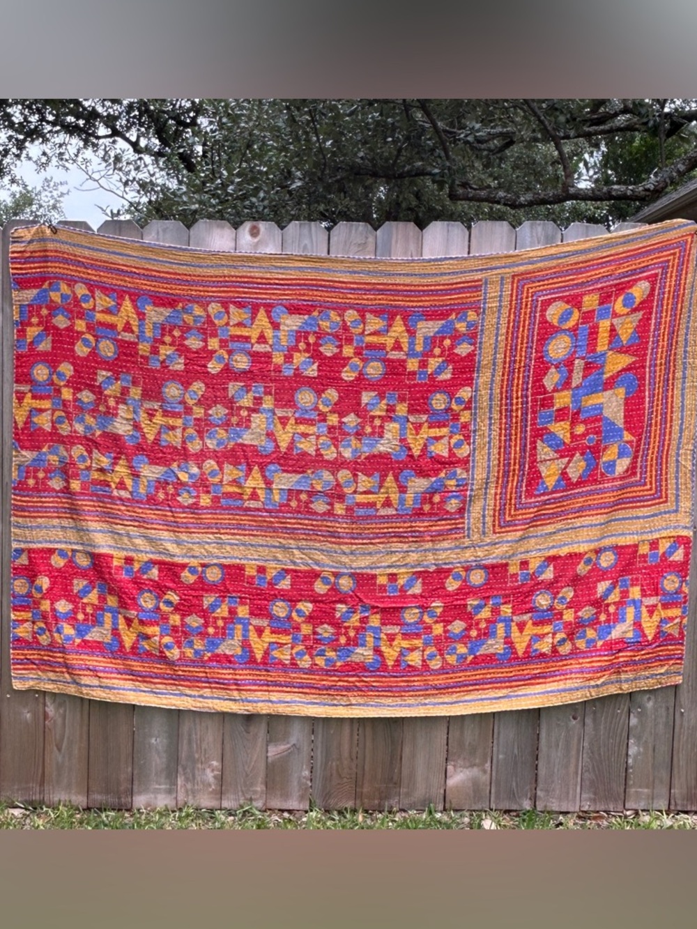 Handmade Kantha Quilt Throw Handmade Boho Cotton Textile Blanket